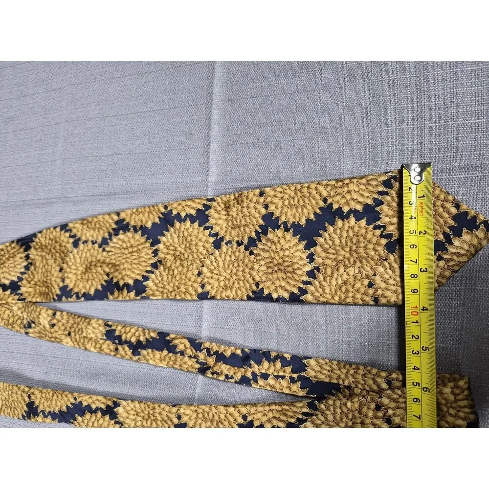 Carlo Ricci Tie Mens Gold Navy Silk Floral Sunburst Necktie Handmade Italy